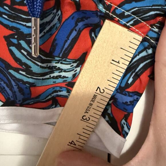 Andrew Christian SIZE LARGE 3" Lined SwimShorts Banana Print Red Blue Trunks Men - Picture 8 of 12